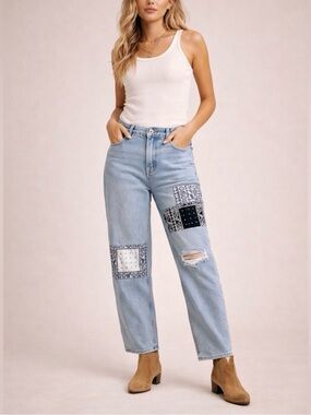 Hollister Patchwork Ultra High Rise Vintage Straight Jeans 3 Regular W 26 L 27